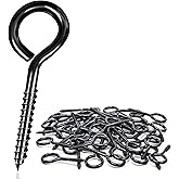 ALDMIO 2.5 Inches Screw Eye Hooks, 12 Pcs Eye Bolts Screw in Hooks Stainless Steel, Black Eye-Hooks for Hanging Indoor and Outdoor Use