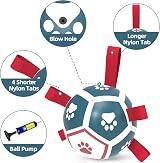 HETOO Soccer Ball Dog Toy with Straps 5 Inch PU Ball for Small Dogs Red Blue view 3