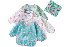 HaimoBurg 5 Pcs Long Sleeved Baby Toddler Bibs Waterproof Sleeved Bib 3-24 Months