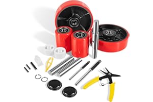 CAMOO Pallet Jack Wheels Kit for Most Hand Pallet Jacks- Complete Set with Steering Wheels 7"x 2" Pair, Load Roller 3" x 3.75" Pair, Entry Exit Rollers, Axles, Tools & Hardware - Red Polyurethane