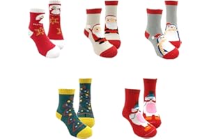 Gwenvenni 5 Pairs Children's Winter Warm Thick Christmas Crew Socks Kids Boys Girls Thermal Socks