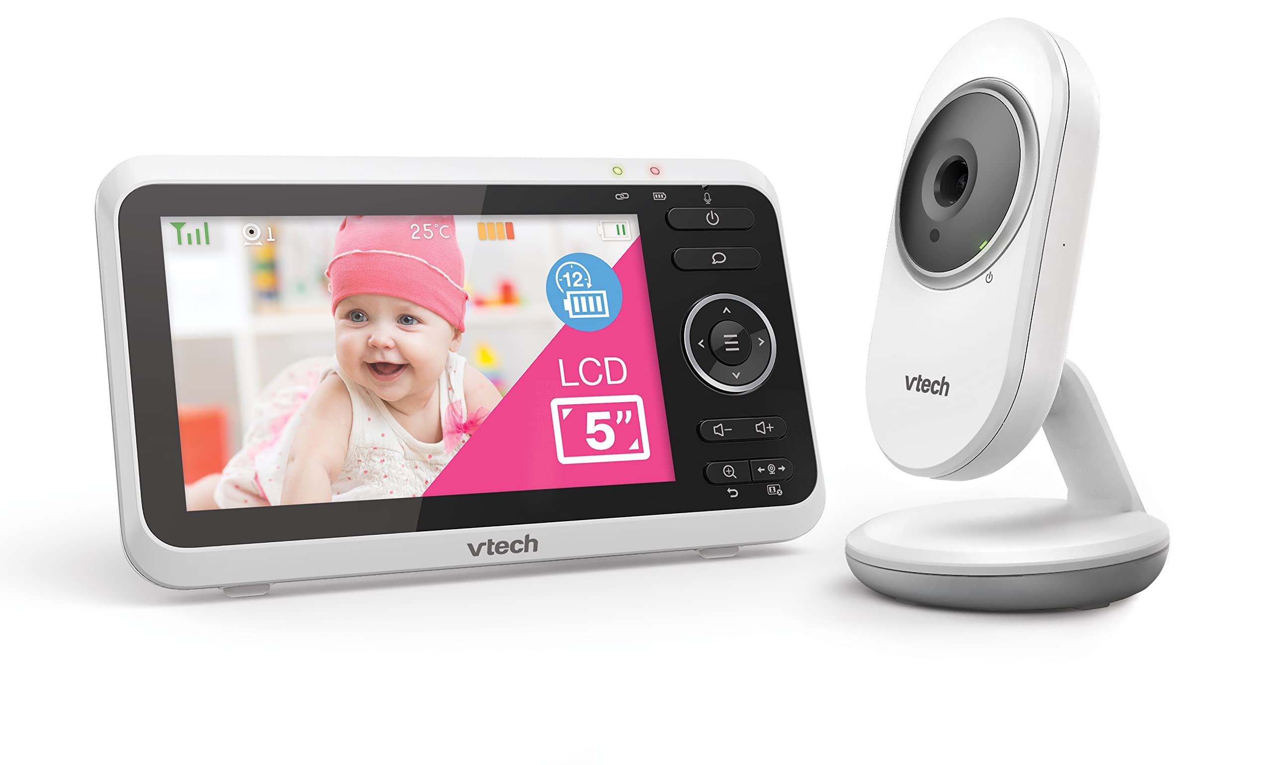 VTech Babymonitor VM350 – Video-Babyphone mit beweglicher Kamera – Klarer Sound, LCD-Farbbildschirm und Nachtsichtfunktion – Mit Gegensprechfunktion, Schlafliedern und Geräuschen