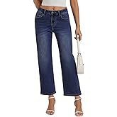 Belle Poque Women Straight Leg Jeans Stretchy Mid Rise Jeans with Pockets