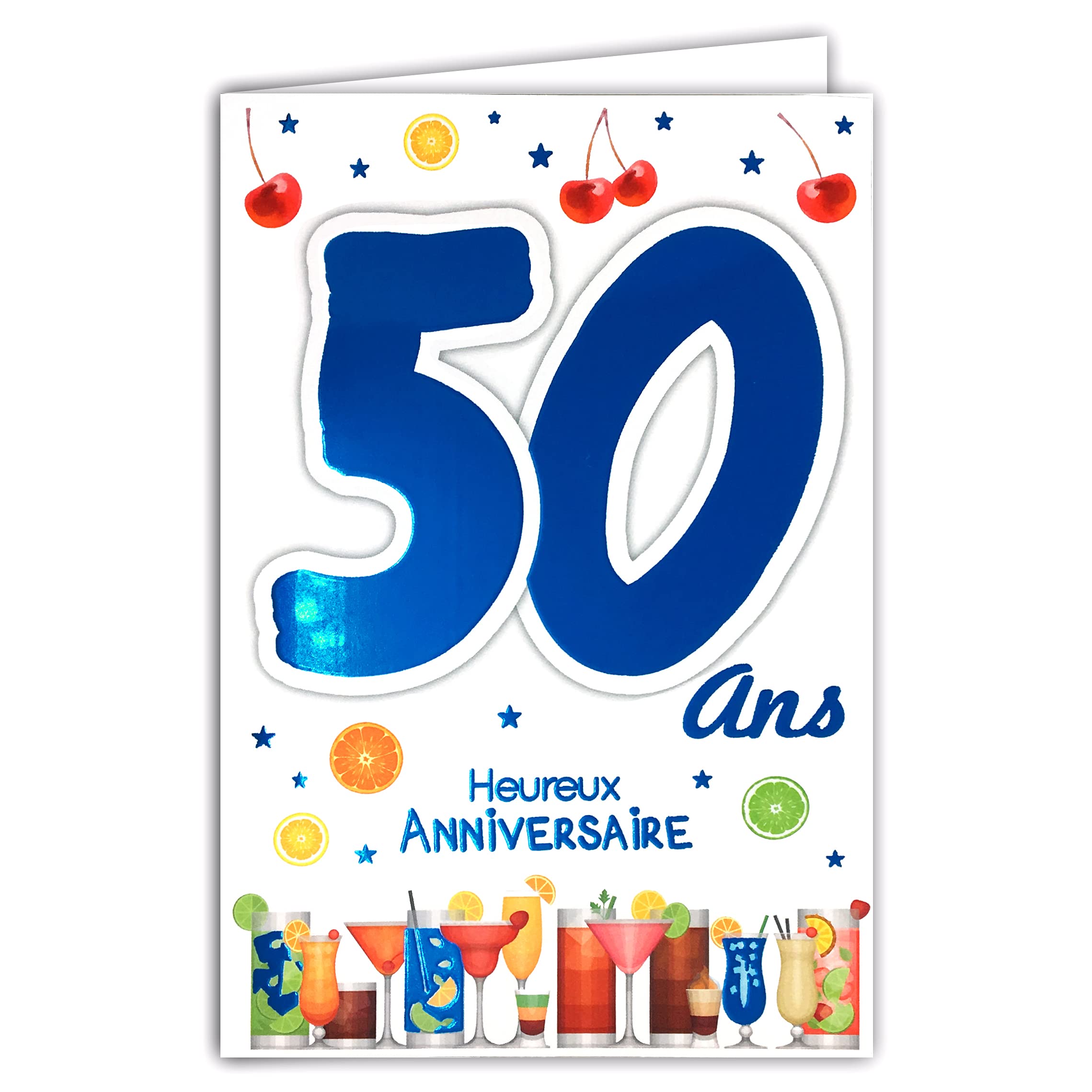 50th Birthday Card for Men – Collectible Car Wine Reading Books Sunglasses 69-2034