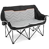 Double Camping Chair, Padded Loveseat Camping Couch, Oversized 2 Person Camp Chairs with Carry Bag,Heavy Duty Folding Lawn Chair for Adults Portable Outdoor Folding Sofa for Patio Backyard, Black