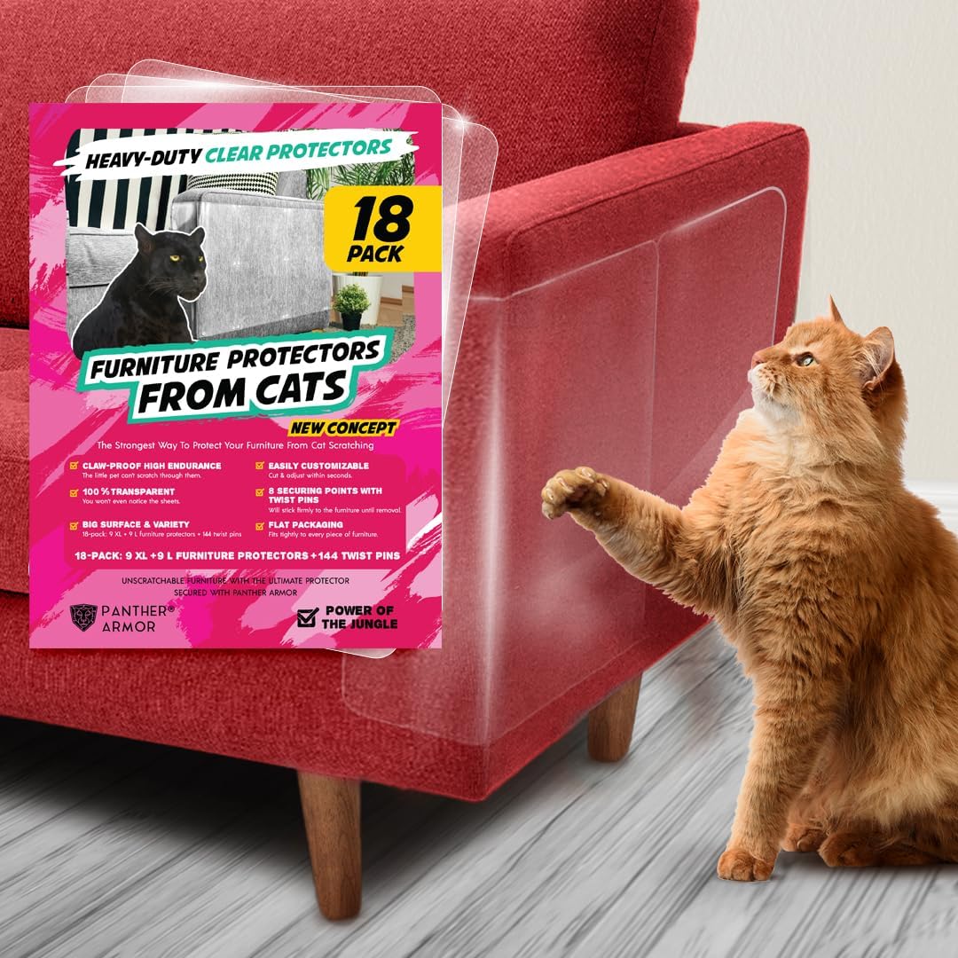 Photo 1 of Panther Armor 18-Pack Furniture Protectors from Cats Scratch - Couch Protector for Cats - Anti Cat Scratch Furniture Protector - Couch Guards for Cats,Clear,18-pack + 144 Pins (PARM12288)