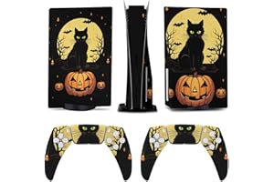 AoHanan Halloween Black Cat Pumpkin 5 Skin Controller Accessories Cover Skins Anime Vinyl Cover Sticker Full Set for 5 Disc Edition