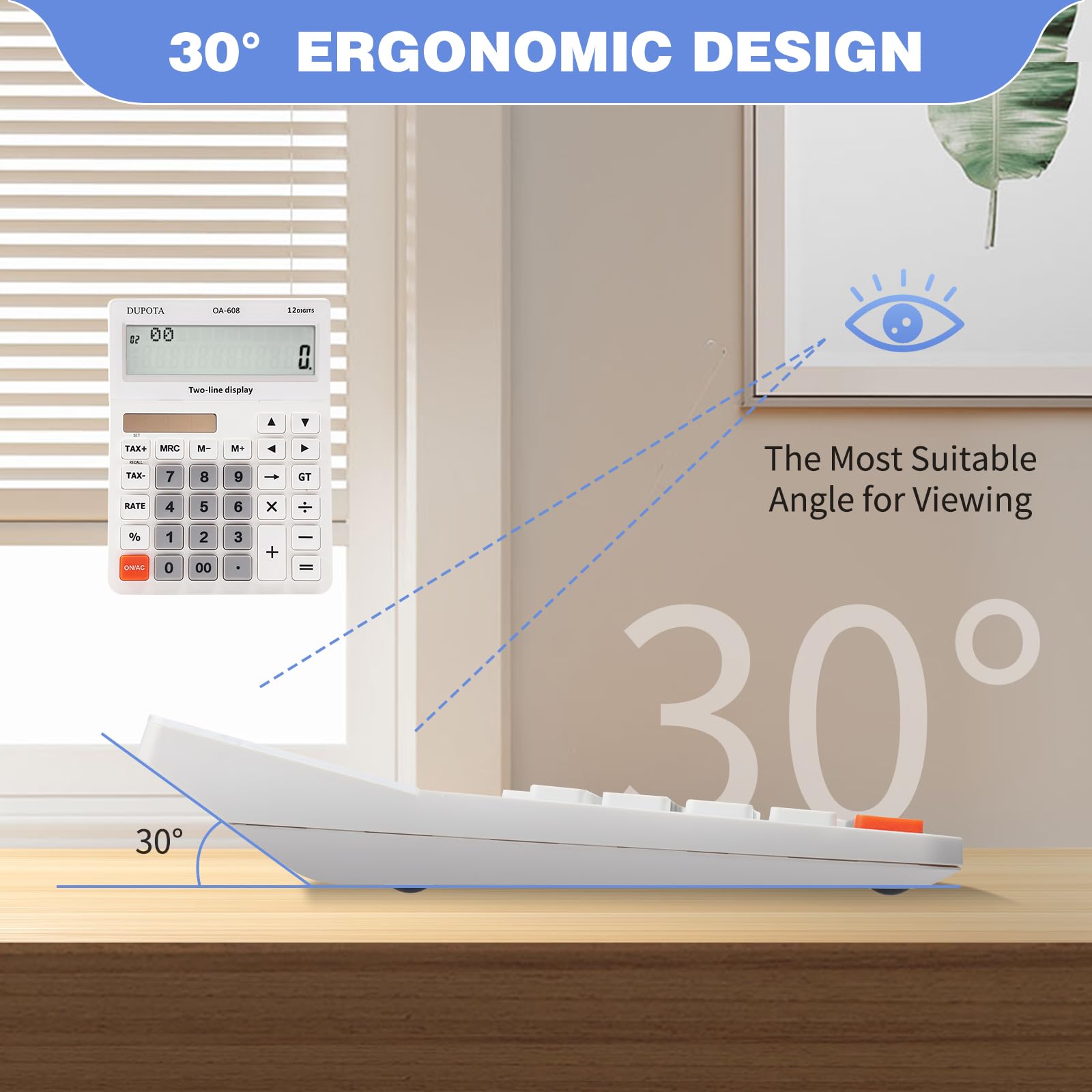 DUPOTA Taschenrechner Tischrechner Große Tasten 2 zeilig Extra Großes Display 12-stelliger Tischrechner Bürorechner Steuerberechnung Große Größe (OA-608) 8
