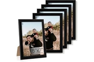 Heimlove 5x7 Picture Frame Set of 5,Black Photo Frames Display 5"x7" Pictures,Picture Frames 5x7 Wall Gallery Collage Tabletop or Wall Mount,Poster Frame Display for Certificate Document