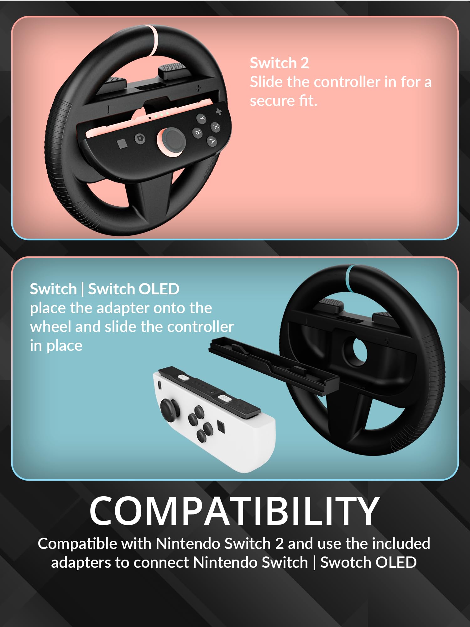 Orzly Lenkrader - Kompatibel mit Switch 2 (2025 Konsole) - Doppelpack Racing Wheel Zubehor fur Joy-Con Controller und MarioKart Rennspiele (2 schwarze Wheels) Geschenkbox Edition 5