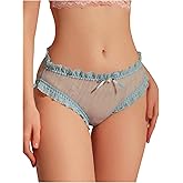 SHENHE Women's Sexy Lace Panty Sheer Mesh Bow Underwear Mid Rise Frilly Underwear