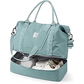 Travel Duffel Bag, 18x14x8 Inches Travel Bag Spirit with Shoes Compartment, Weekender Overnight Bag for Women with Trolley Sleeve, Carry On Bag for Airplanes Sport Tote Gym Bag LightBlue