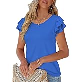 NORACORA Womens Ruffle Short Sleeve Summer Tops Cute Crew Neck Bacis T Shirts Casual Blouses