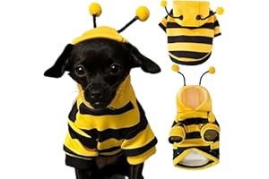 HQROIDD Dog Bee Costume Outfit Bumblebee Hoodie Cat Clothes Funny Pet Hooded Coat for Small Medium Dogs Puppy Chihuahua Yorkie Halloween Party Cosplay, Black and Yellow (Medium)