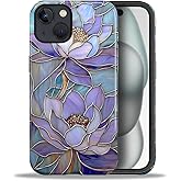 ZHEGAILIAN Case for iPhone 15,Shockproof Hard Shell + Soft Silicone 2 in 1 Hybrid,Shockproof Bumper Drop Protective - Abstract Lotus Flower Stained Glass