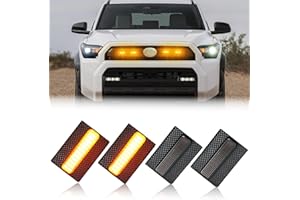 ZDEERAOTO 4pc Smoked Housing Amber LED Front Centra Grille Lights DRL Feature Kit for Toyota 4runner 2025 SR5,OEM Grill Led Grill Light for 4Runner Accessories（Only for SR5）（Smoked）