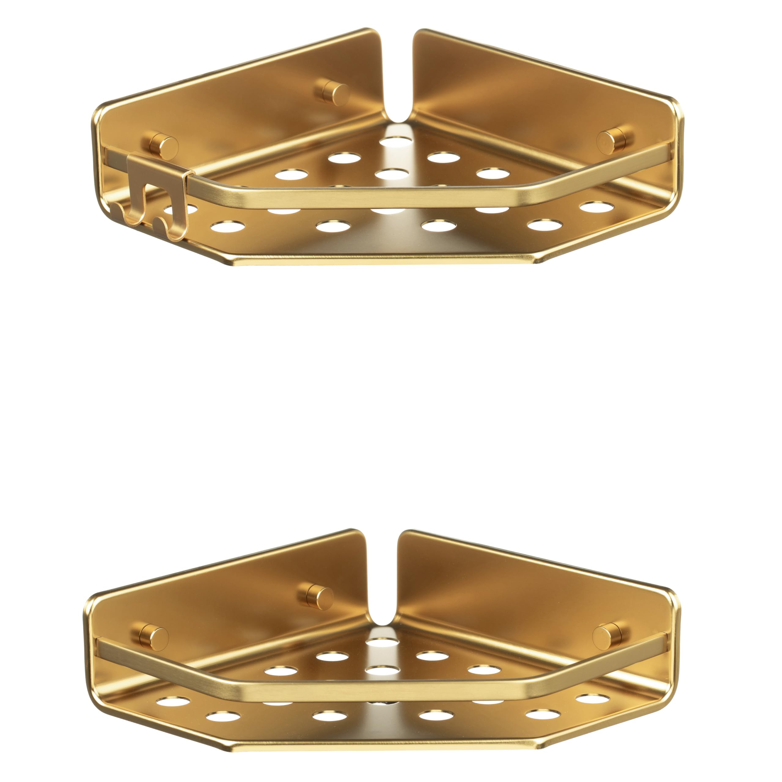 TATAY Pack of 2 Shower Shelf No Drilling Corner Aluminium | Includes Screws and Quick Fix Mounting System | Moisture Resistant | Easy Drainage | 20 x 5.5 x 20 cm - Serenity Model - Gold