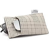 Face Shadow Large Double Eyeglasses Case Squeeze Top Soft Glasses Pouch Microfiber Cell Phone Purse for Women