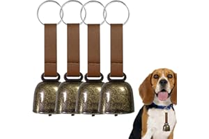 KUUGUU 4 PCS Loud Bear Bells with Leather Button Strap Dog Collar Bell Pet Bells Tracker Noise Maker Anti-theft Bell Strap and Pet Anti- Lost Silver Pendant ID Tags for Pet Pendant Accessories Decorative