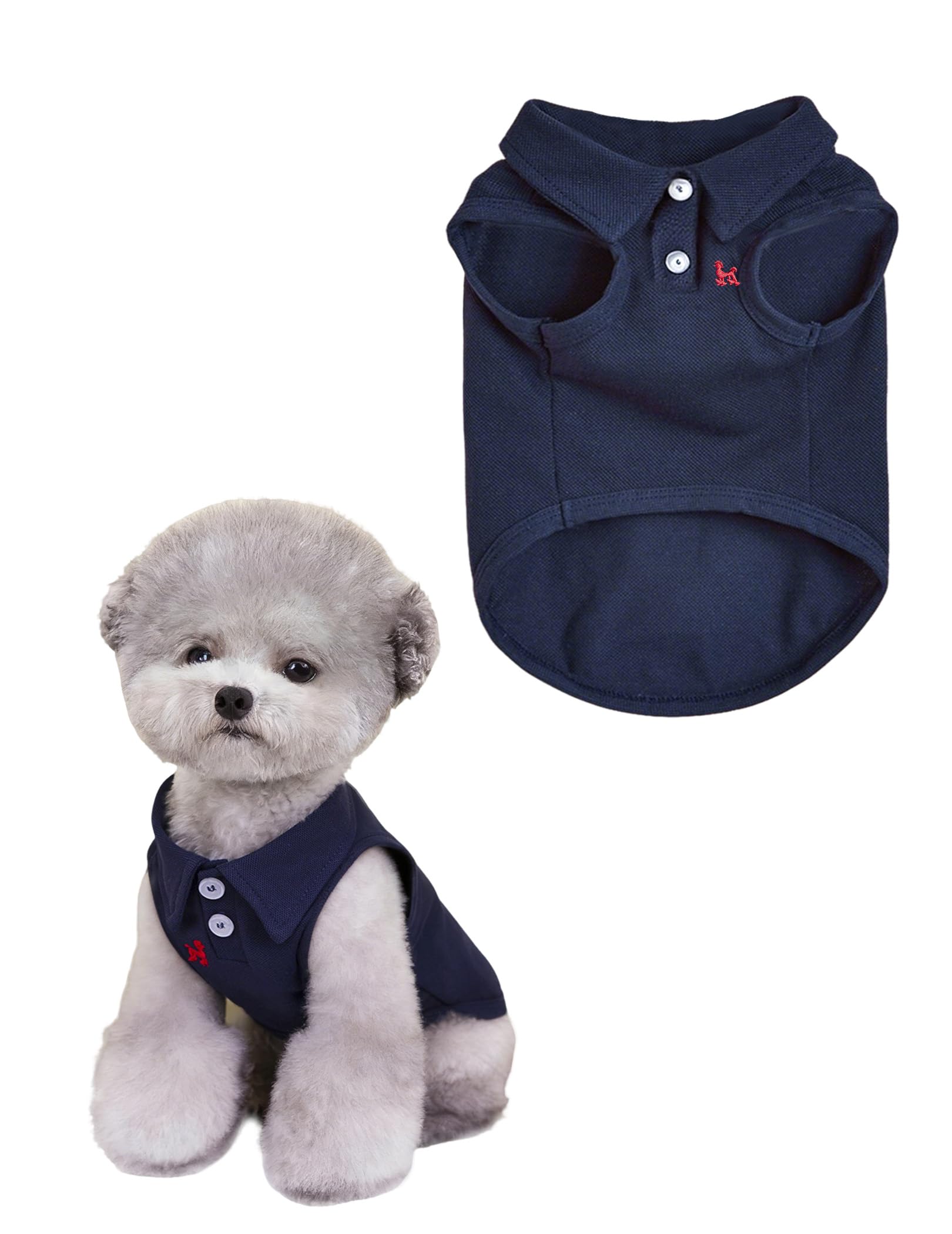 Photo 1 of  **  PET HAIR ** Dog Shirts for Small Medium Dogs - Summer Mellow Collared Polo T Shirt Puppy Soft Clothes Cats for Cute Boy Girl Pets, Navy Blue, Embroider, Parent-Child Clothing, Large