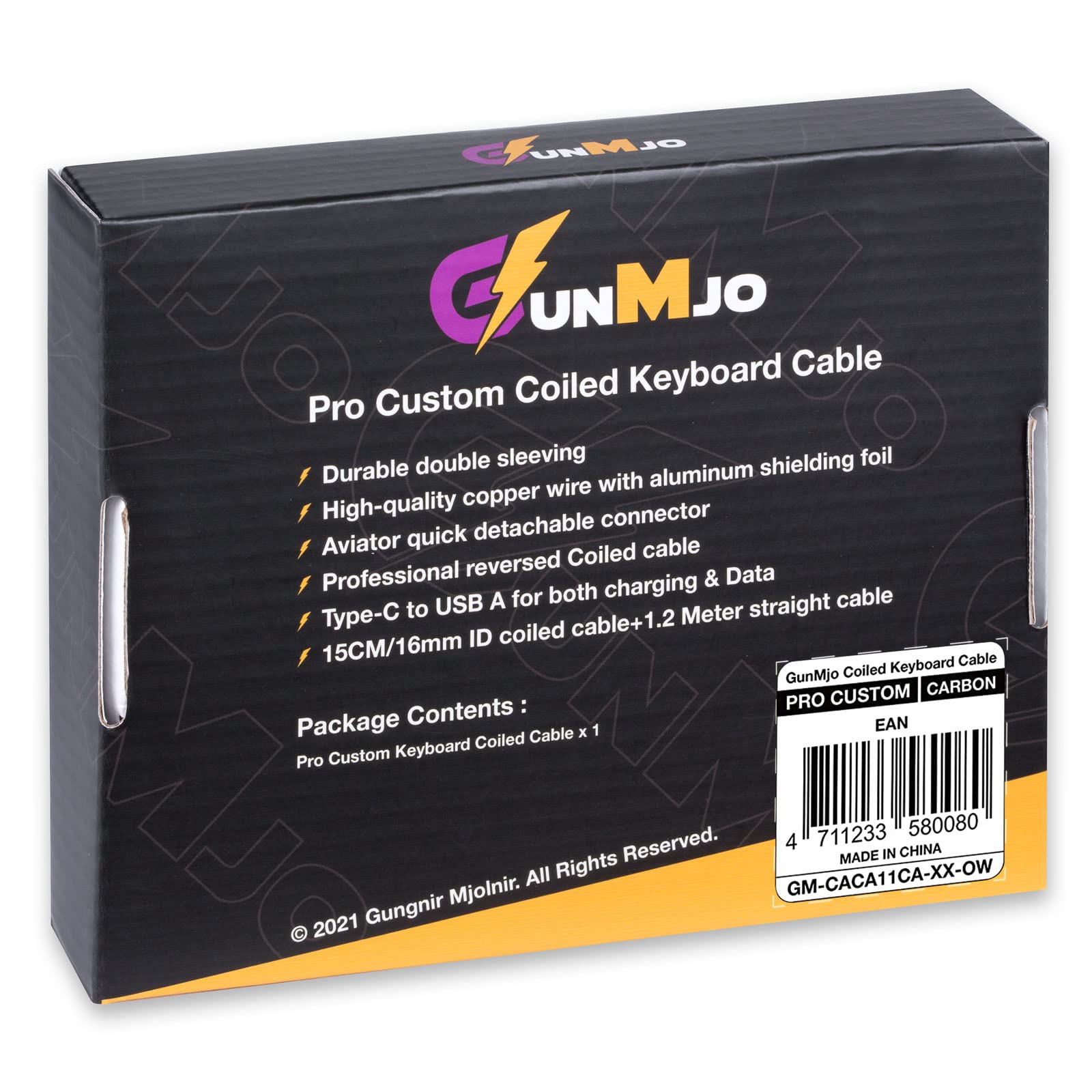 GUNMJO Pro Custom Coiled USB C Cable for Gaming Keyboard, Double-Sleeved Mechanical Keyboard Cable with Detachable Metal Aviator, 1.5M USB-C to USB-A, Carbon Black Color