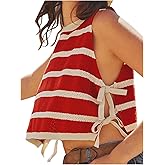 WDIRARA Women's Striped Sweater Vest Crew Neck Sleeveless Tie Side Pullover Knit Tank Crop Tops