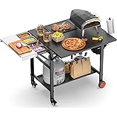 Pizza Oven Table for Ooni Pizza Ovens, Grill Cart Table with Topping | Station, Pizza Stand with Wheels, Expansive Countertop Pizza Oven Accessories for Party Fit Blackstone Ninja Cuisinart Gozney