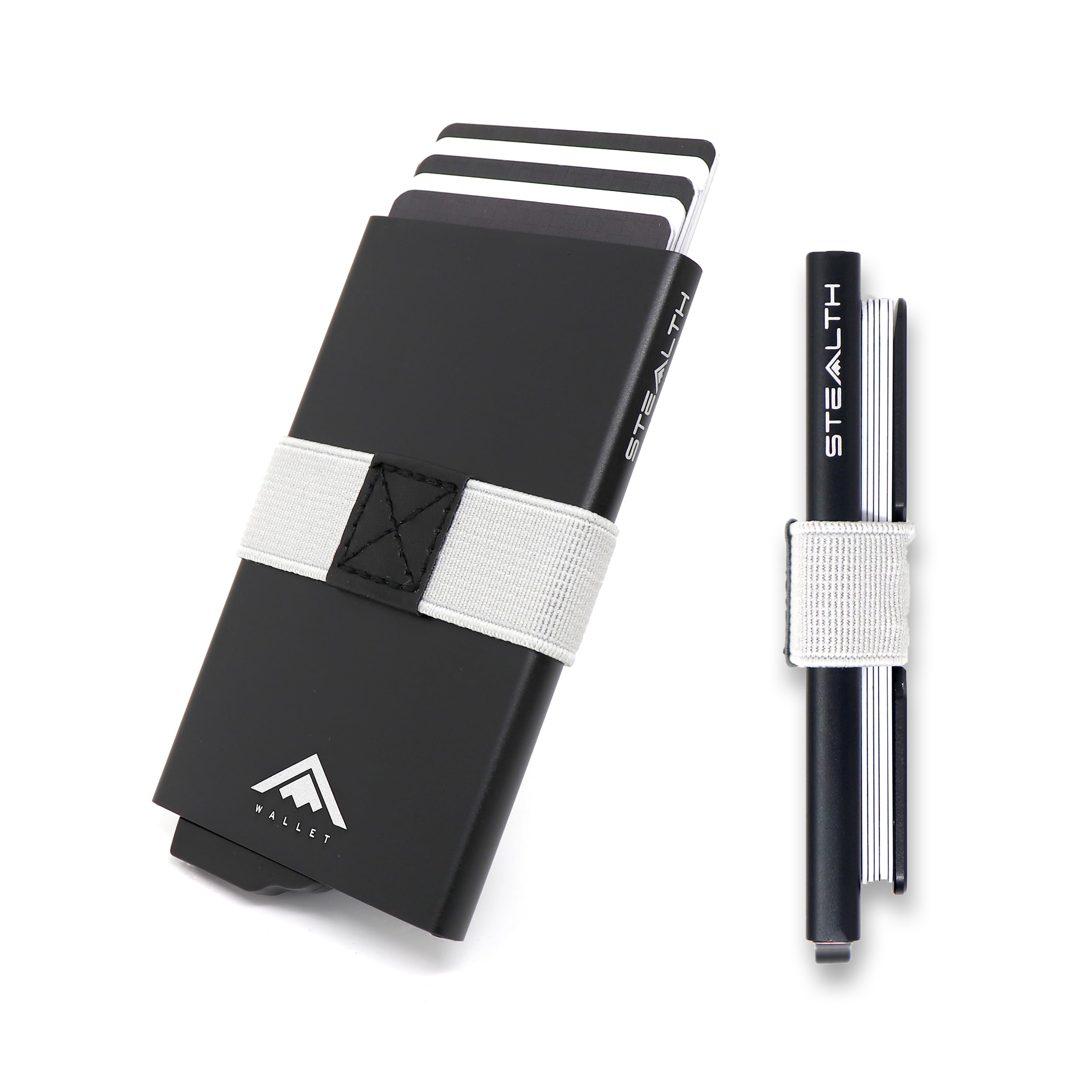 Stealth Wallet - Smart Minimalist Card Holders - RFID/NFC Blocking Pop Up Wallets with Gift Box - Credit Cards Holder & Contactless Protection (Black Aluminium & Backplate)