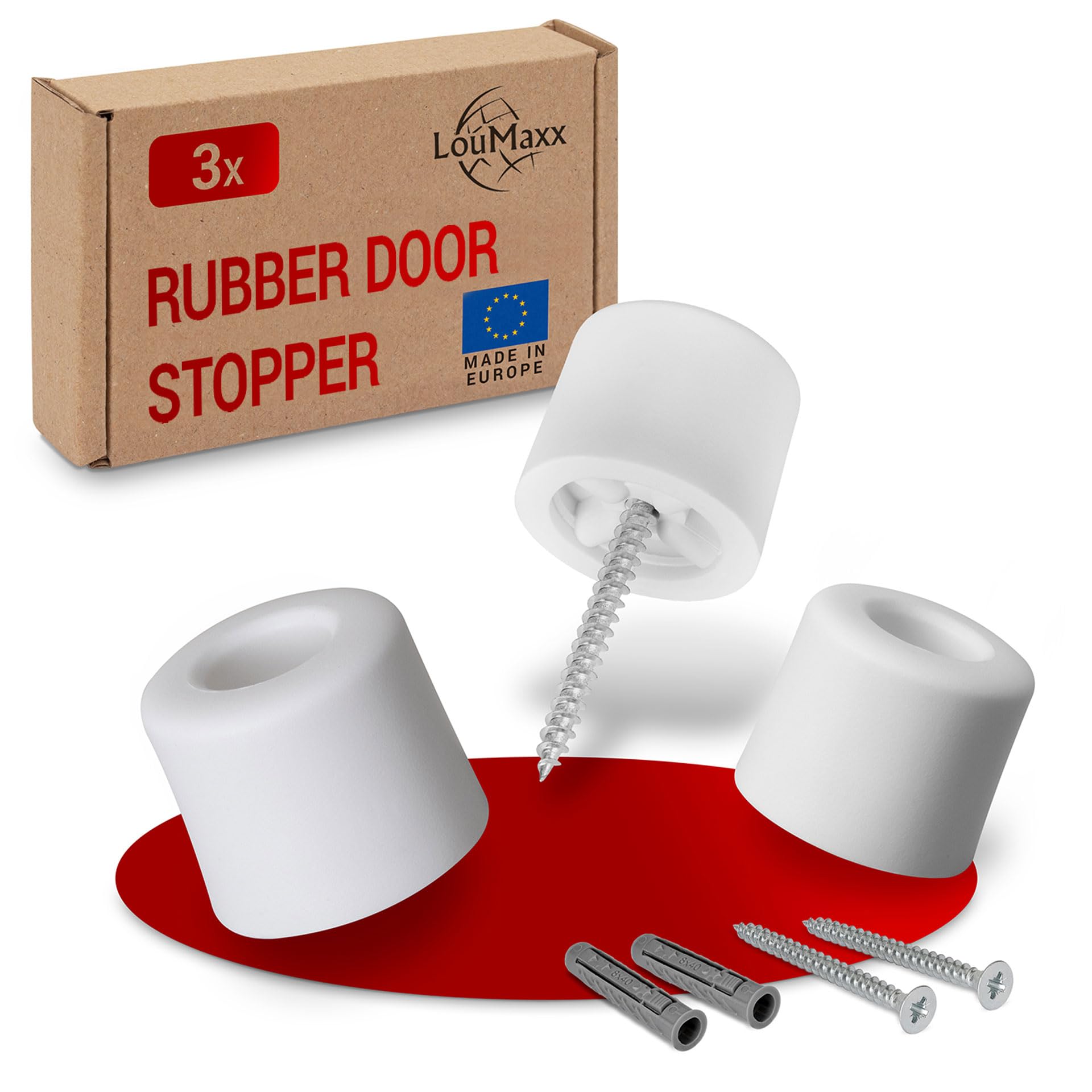 LouMaxx Set of 3 Rubber Door stoppers for Floor Mounting - 3 Pack with Screws and Dowels - The Perfect Protection Against slamming Doors — image 1