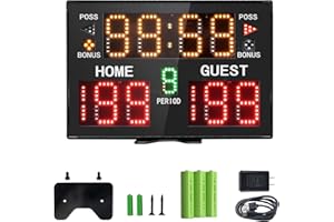 GAN XIN Basketball Digital Scoreboard with Remote,Battery Powered Portable Tabletop Electronic Scoreboard with 75dB Buzzer,Countdown Timer & Score for Games