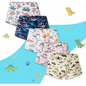 Toddler Boys Boxer Briefs Set 5 Pack Soft Breathable Comfort Dinosaur Print Underwear