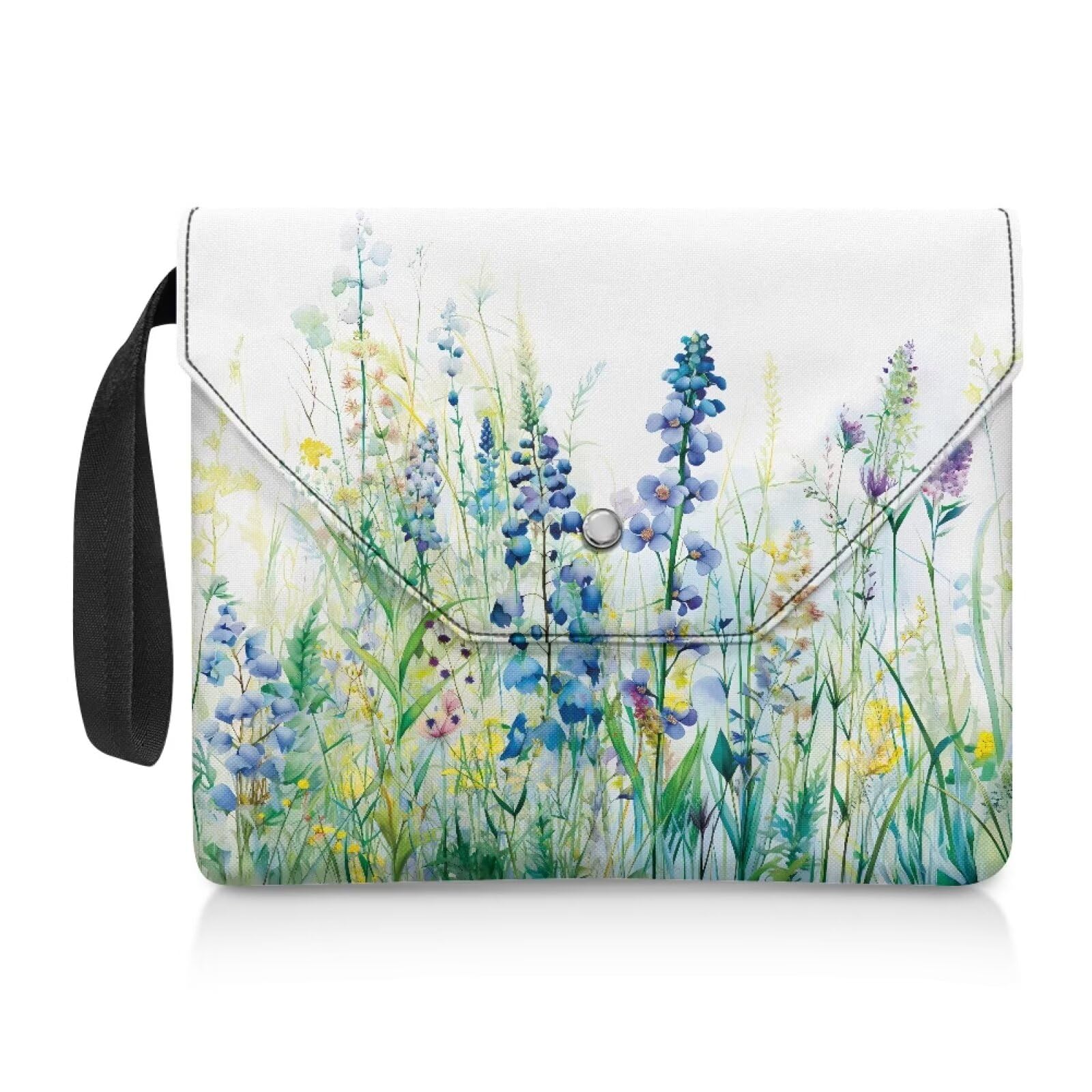 NETILGEN Book Sleeve Book Protector Cover for Reading Lover Gifts Washable Book Cover with Padded Carrying Handle Reader Gift 11.8 Inch X 9.4 Inch, Blue Green Floral