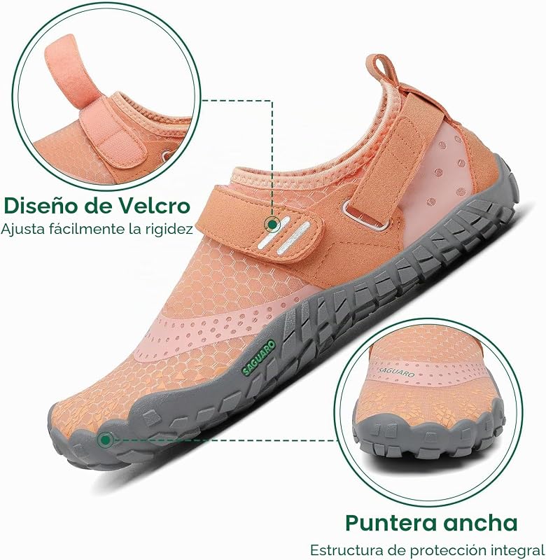 Mujer Barefoot Hombre Zapatillas Minimalistas Ligera Calzado Barefoot Cómodas Zapatos de Trail Running para Zero Drop Soles Naranja Claro,Gr.38