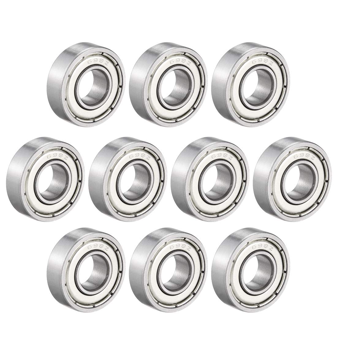 sourcing map 698ZZ Deep Groove Ball Bearing Double Shield 698-2Z 1080098, 8mm x 19mm x 6mm Chrome Steel Bearings (Pack of 10)