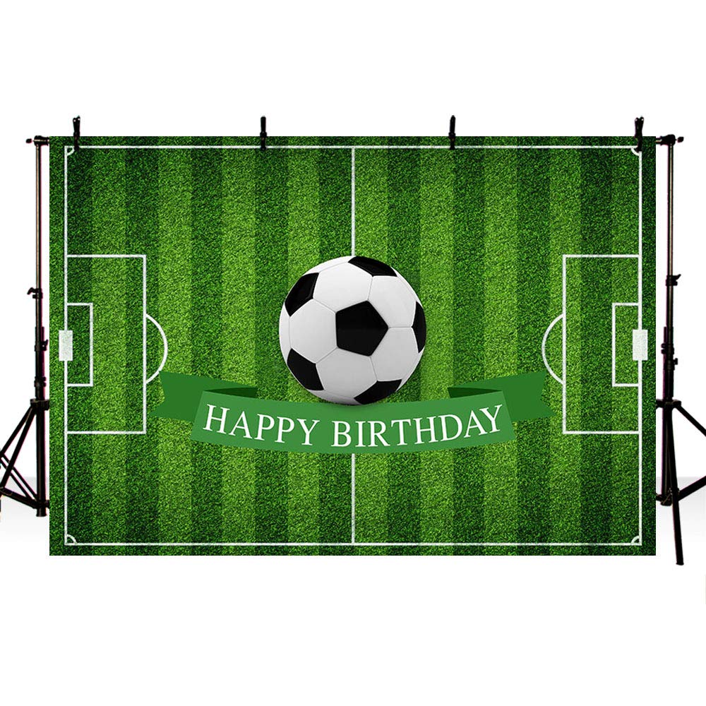 MEHOFOTO 7x5ft Summer Football Boy Birthday Backdrop Green Stripes Site Campus Birthday Party Cake Smash Decor Soccer Photography Background Banner Gift Supplies Photo Studio Props