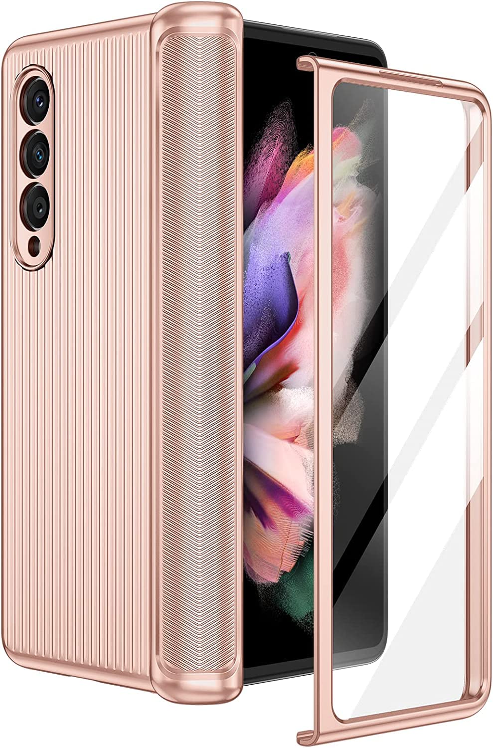 Ruky for Samsung Galaxy Z Fold 3 Case Hinge Coverage Protection, Full Body [with Built-in Screen Protector] Hard PC Ultra-Thin Shockproof Protective Phone Case for Samsung Galaxy Z Fold 3 - Light Gold