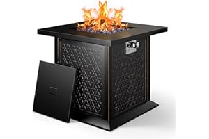 Ciays 28" Propane Fire Pit Table with 50,000 BTU Output, Outdoor Gas Fire Pit Table CSA-Certified for Outside Patio with Glass Rocks and Removable Lid, Extra-Wide Anti-Tip Base for Child & Pet Safe