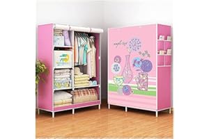YSJ LTD 67" Simple Wardrobe, 3D Cartoon Pattern Thick Reinforcement Pipe Folding Dustproof Wardrobe Multifunction Wardrobe Cl