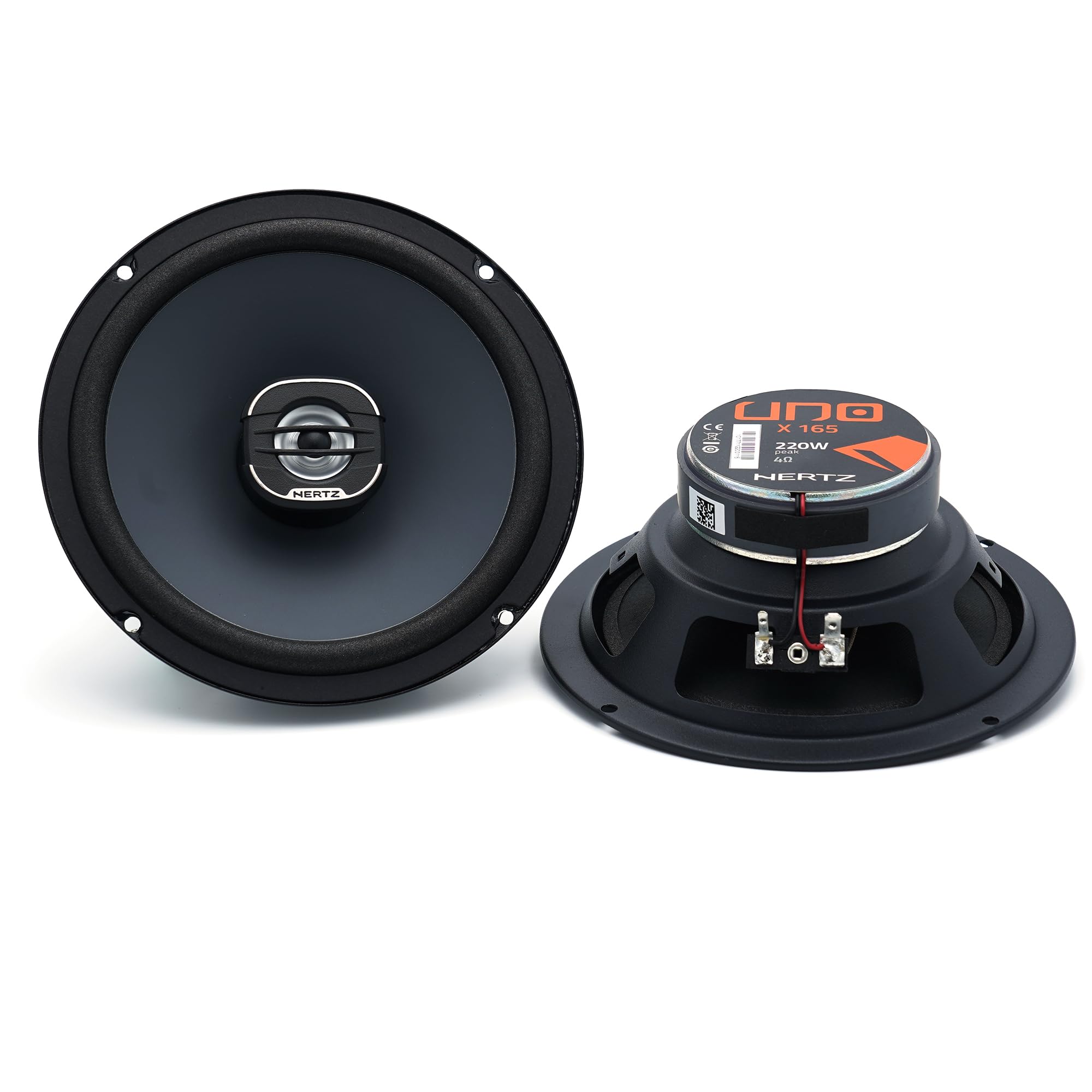 Hertz X 165 Coaxial Car Speakers, 165 mm 2-Way, 220W Peak Power, 55W RMS, Pressed Paper Cone, 24 mm PEI Tweeter with Neodymium Magnet, 4 Ohm, DIN Format, Grey