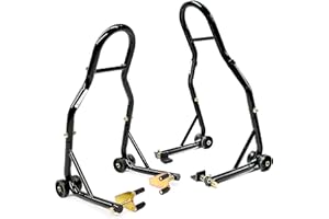 Venom Motorcycle Stand Lift, Front & Rear Combo, Universal Paddock Lift Stand, Front Wheel Fork Stand Rear Wheel Swingarm Paddle Stand, Compatible With Most Yamaha Honda Kawasaki Suzuki BMW Motorcycle