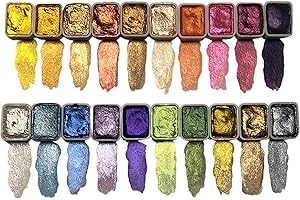 Mini Watercolor Paint Set 20 Colors Shimmer Watercolor Paint with Brushes Ceramic Palette Color Chart Paper Art Supplies for 