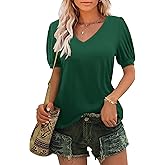 DittyandVibe V Neck Shirts for Women Puff Sleeve Casual Summer Tshirt Tee Tops