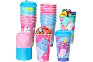 FZR Legend Valentines Day Party Favors Goodie Cups - 24 Pack 16OZ Reusable Plastic Gift Cups with Lids for Kids Students Valentines Day Party Classroom Exchange Prizes Party Supplies
