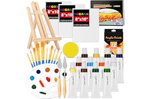 ACGASK ACKASK Painting Kits for Adults Kids,Acrylic Paint Canvas Easel Set,30 Pcs Drawing Painting Supplies Art Kit,12 Paints,10 Painting Brushes,Palettes Etc,Art Set Art Supplies for Kids Adults Artists
