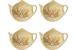 Supreme Housewares Pine Cone Tea Bag Holders, Teapot Shaped Tea Bag Coasters Spoon Rests Saucer Seasoning Dish Set, Beige, 4 x 3 Inch, Set of 4