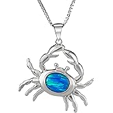 Aloha Jewelry Company Sterling Silver Created Blue Opal Crab Necklace Pendant with 18" Box Chain