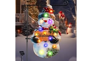 amadecohome Lighted Christmas Garden Flag 22x13, 8 Modes Double Sided Solar Christmas Decorations Outdoor LED Navidad Flag, Yard Decorations for Xmas Patio Lawn Porch (Snowman Multicolor)