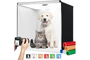 ZKEEZM Photo Studio Light Box Photography 32"x32" with 100 LED and 6 Colors Backdrops Photo Box with Lights, Foldable Picture Box for Product Photography with 6500K Brightness