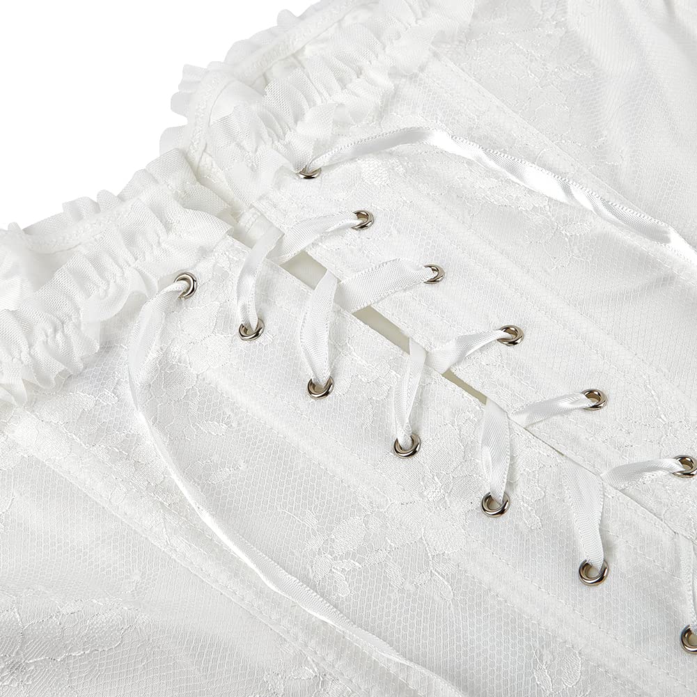 SZIVYSHI Women's Overbust Lace up Back Corset with Shoulder Sleeve,White,S(Waist:62cm)
