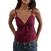 Women Y2k Babydoll Cami Top Sexy Lace Ruffle V Neck Spaghetti Strap Peplum Tank Tops Coquette Going Out Streetwear